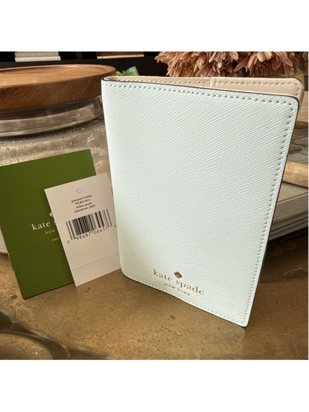 Kate Spade Passport Holder Mikas Pond Island Waters Light Teal Blue - NWT